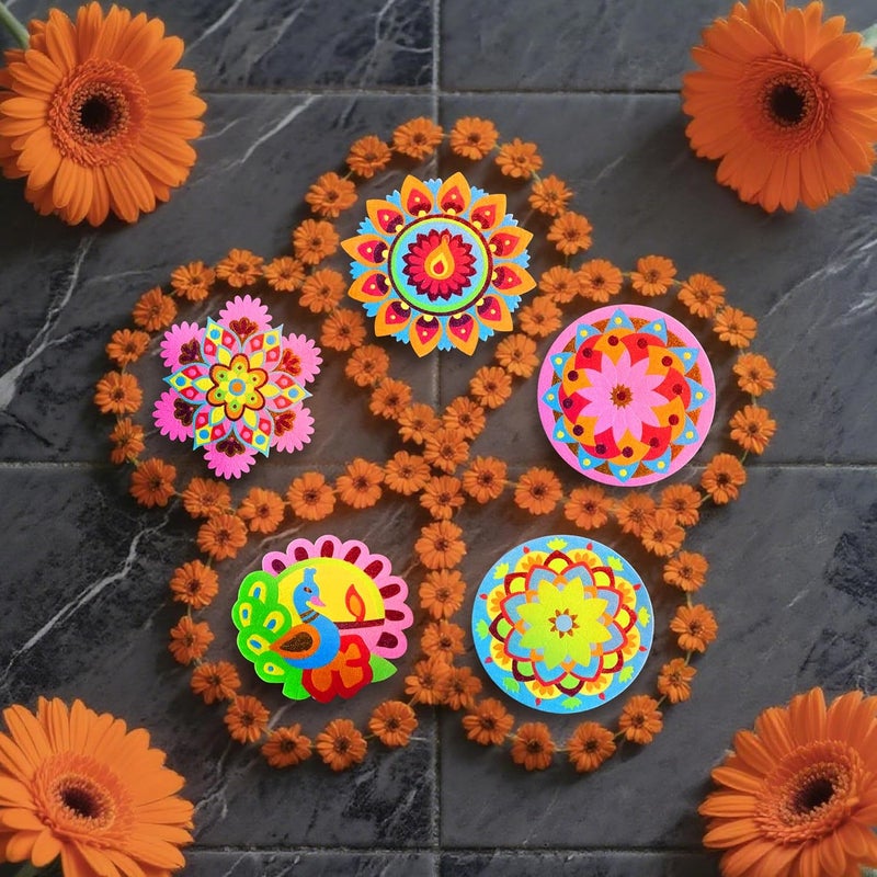 MLOLM Rangoli Mandala Sand Art Kit, 5-Piece DIY Peel and Stick Craft with Glitter Sand for Diwali, Indian Home Traditional Festival Decoration - Image 4